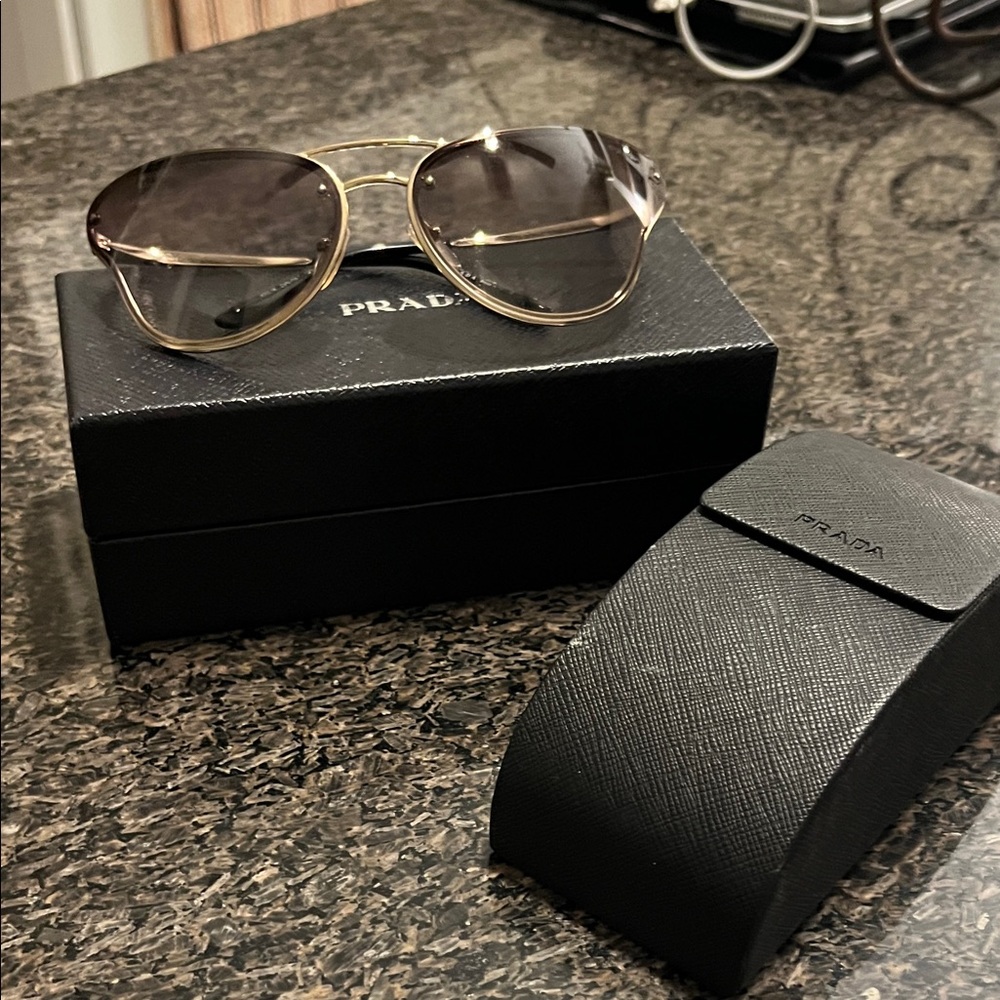 Prada Gold Frame Brown Gradient Aviator Sunglasses
